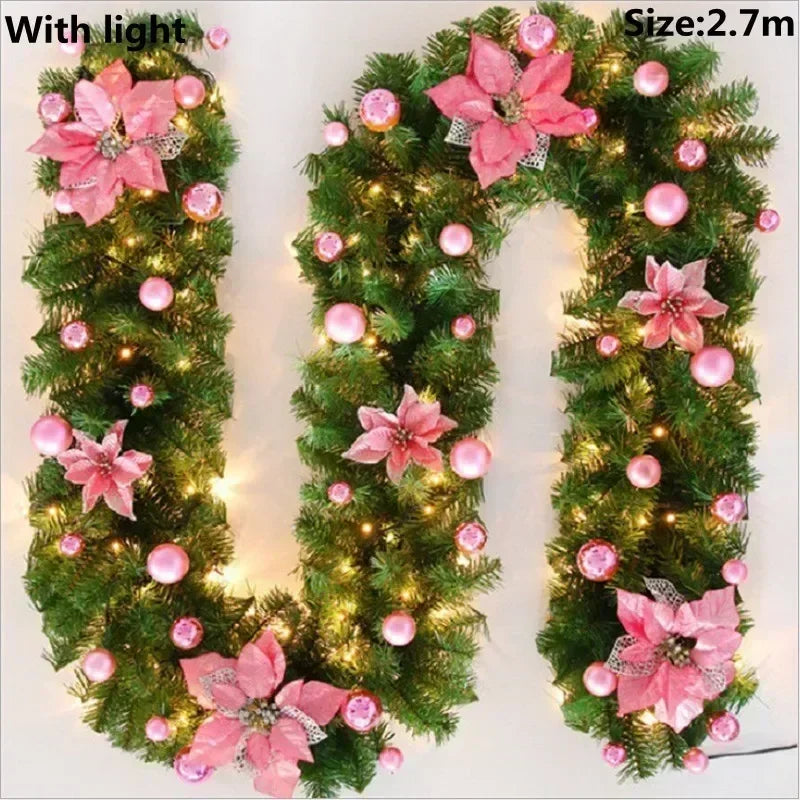 2.7M LED Rattan Christmas Garland – DIY Wreath for Stairs, Fireplace, Tree & Home Decoration