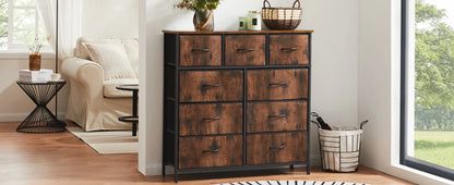 Dresser for Bedroom – 9 Fabric Storage Drawers, Tall Chest Organizer for Adult & Kids Clothes, Closet Cabinet Furniture