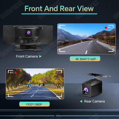 OBDPEAK K2 2.0 Dash Cam – 10.26" 4K Car DVR with CarPlay & Android Auto, GPS Navigation, Rearview Mirror Video Recorder