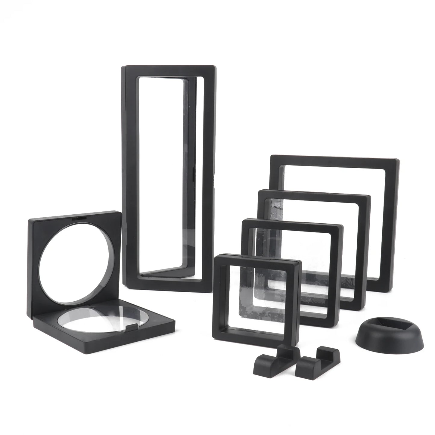 Black 3D Floating Display Case Frame – Free-Stand Suspension Membrane Jewelry Storage Box for Rings, Earrings & Necklaces