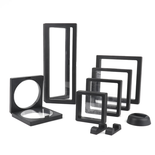 Black 3D Floating Display Case Frame – Free-Stand Suspension Membrane Jewelry Storage Box for Rings, Earrings & Necklaces