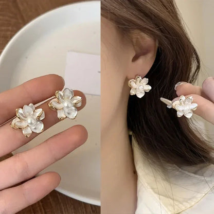 Korean Vintage Pearl & Crystal Earrings for Women — Luxury Zircon Flower, Butterfly & Leaf Stud Jewelry