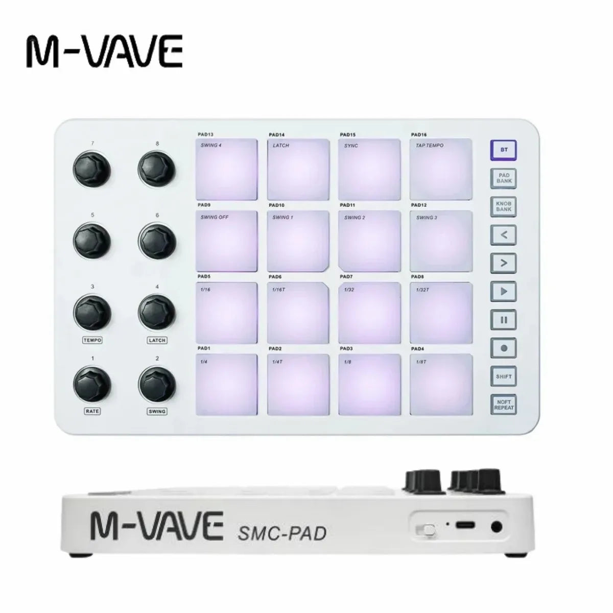 M-VAVE SMC-PAD Wireless MIDI Controller – Portable Percussion Keyboard with USB-C Interface, Compact MIDI Pad for Music Production