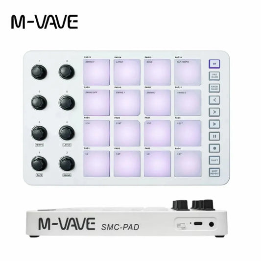 M-VAVE SMC-PAD Wireless MIDI Controller – Portable Percussion Keyboard with USB-C Interface, Compact MIDI Pad for Music Production