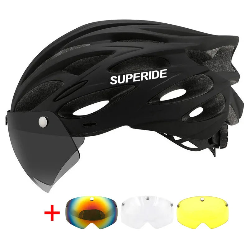 SUPERIDE Ultralight Cycling Helmet - In-Mold Road & MTB Bike Helmet with Magnetic Goggles & Sun Visor for Men & Women
