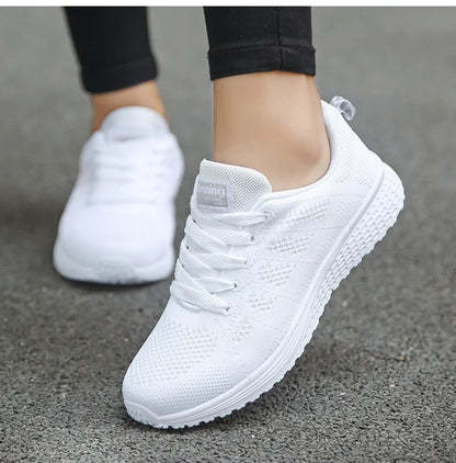 Women's Lightweight Lace-Up Flats – Fashionable Round Toe Nurse Sneakers, Comfortable Walking Shoes, Plus Size Available