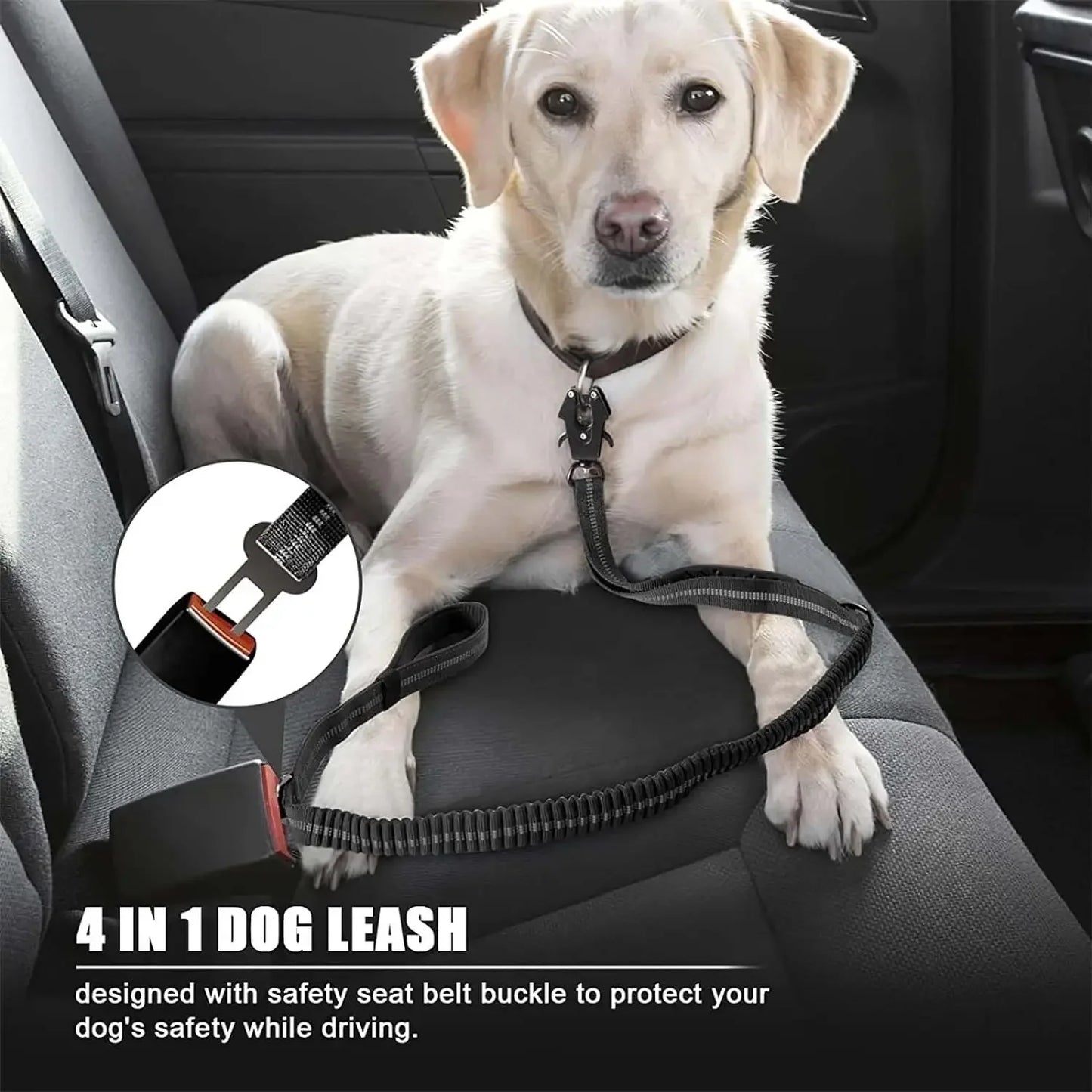 Reflective Shock-Absorbing Dog Leash – Heavy-Duty Tactical Bungee Leash with Car Seatbelt for Large Dogs, No-Pull Pet Leash