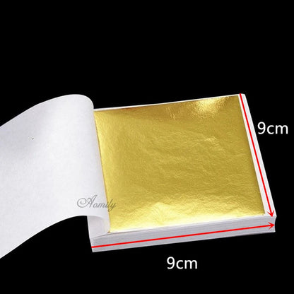 Aomily 100 Sheets 9x9cm Pure Gold Leaf Sheets – Shiny Gilding Foil for Furniture, Wall Decor & Handicraft Decoration Crafts
