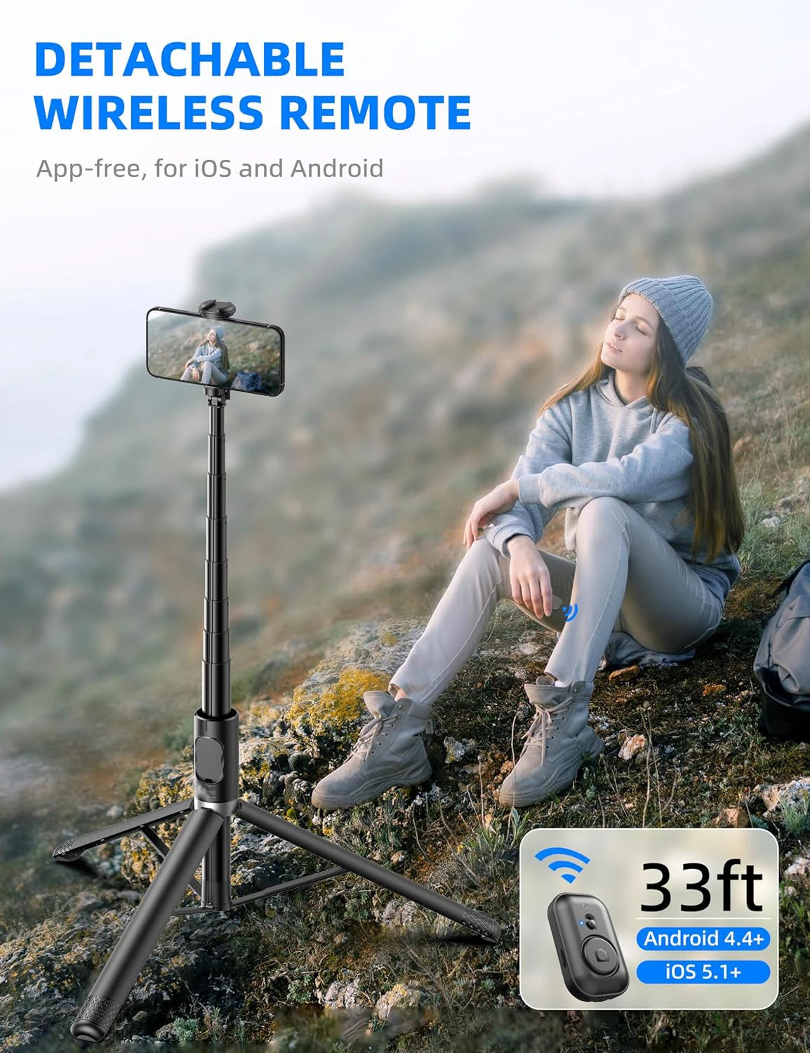 Selfieshow Wireless Selfie Stick – 72 Inch Portable Aluminum Alloy Tripod with Bluetooth Remote for iOS & Android Phones