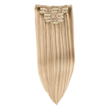 Natural Black Straight Human Hair Extensions - 7-Piece PU Clip-In Invisible Weft Set 116g