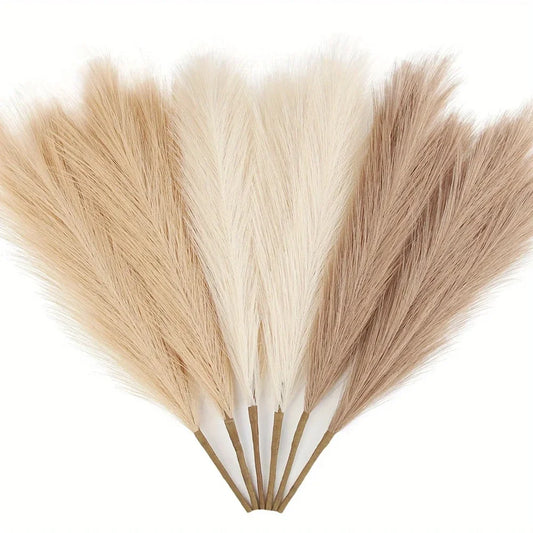 10PCS Artificial Pampas Grass – Fake Reed Flowers for DIY Floral Arrangements, Table Decor, Weddings & Home Christmas Decoration