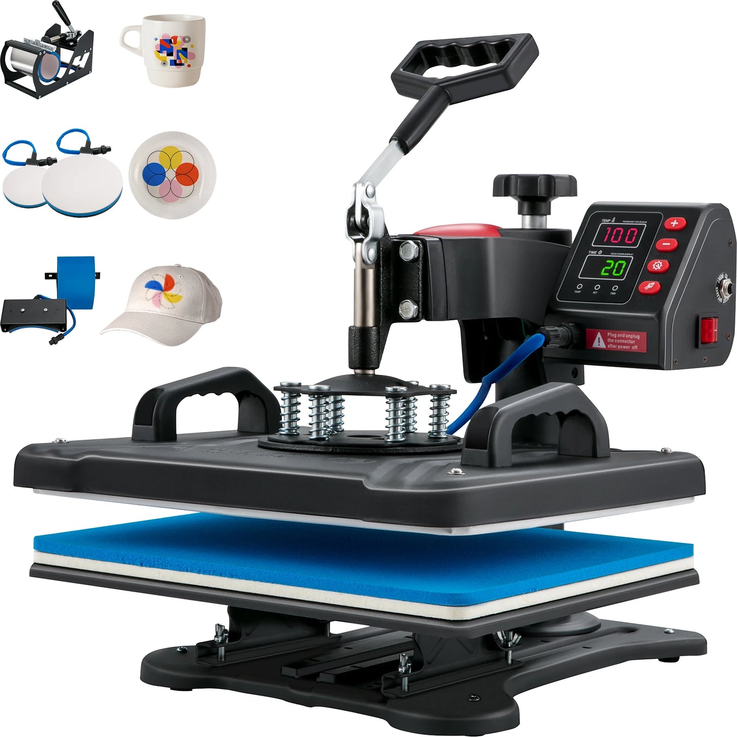 SucceBuy 5-in-1 Heat Press Machine – 12x15in Clamshell Sublimation Printer with Digital Temperature Control