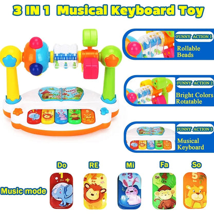 Baby Piano Toy for Toddlers - Rotating Musical Keyboard with Lights & Sounds, Early Learning Educational Toy Gift