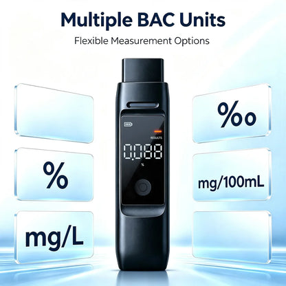 Replaceable Semiconductor Breathalyzer – Alcohol Tester with 4 BAC Measurement Units (%, ‰, mg/100mL, mg/L), Batteries Not Included