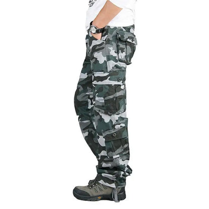 Men’s Tactical Cargo Pants - Cotton Outdoor Work Trousers Camo Hiking Pants Multi-Pocket Casual Military Style