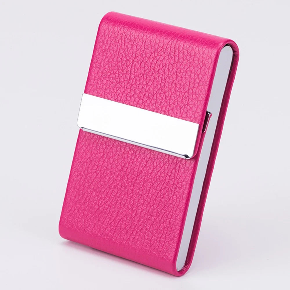 Slim PU Leather Business Card Holder Case – Metal Pocket Holder with Magnetic Closure for Name Cards