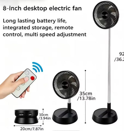 Portable Folding Fan - 6000mAh Rechargeable USB Remote Control Silent Floor Standing Fan