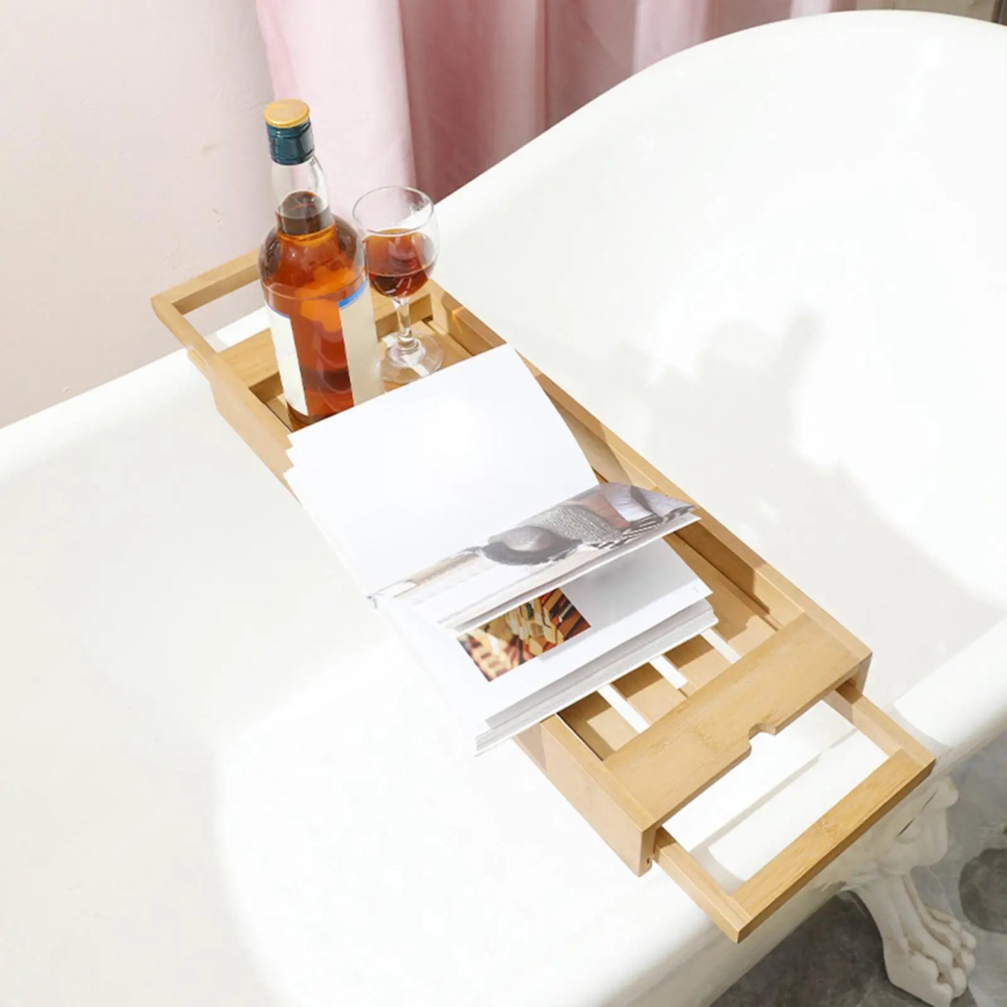 Expandable Bathtub Rack Tray – Bath Shelf Organizer for Soap, Drinks, & Tealights