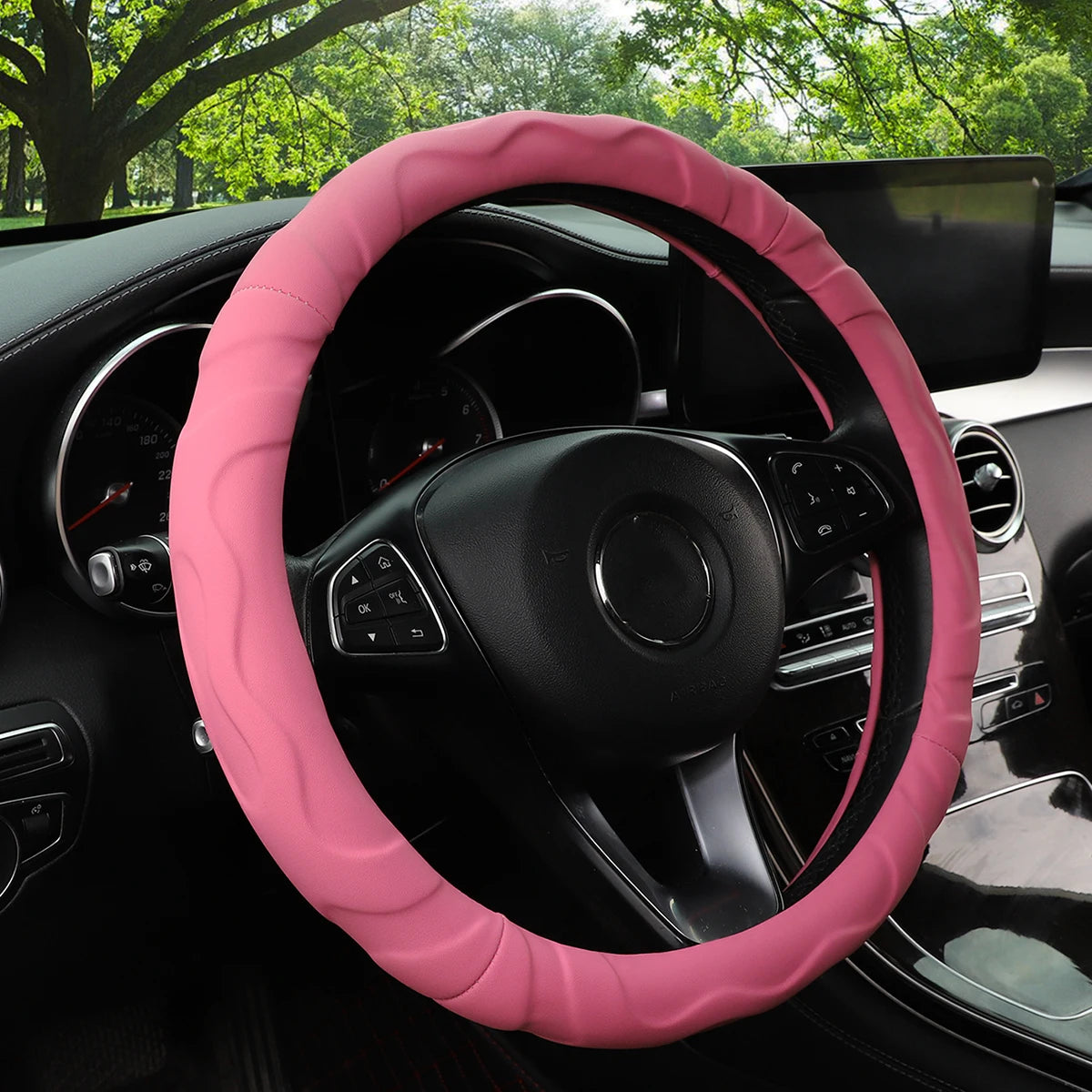 Artificial Lambskin 3D Sports Car Steering Wheel Cover — Fits 14.5-15 Inch (37-38CM) Wheels