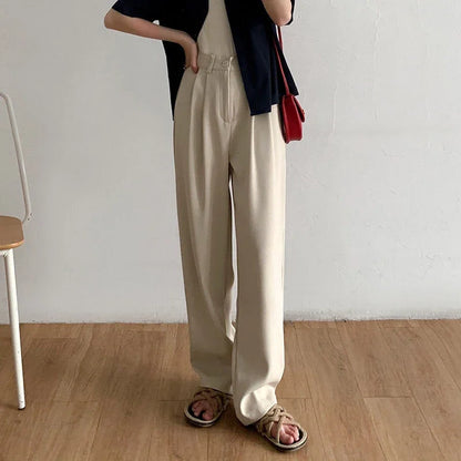 High Waist Women’s Suit Pants – Straight Office Trousers, Casual Button Loose Black Pants for Fall 2024