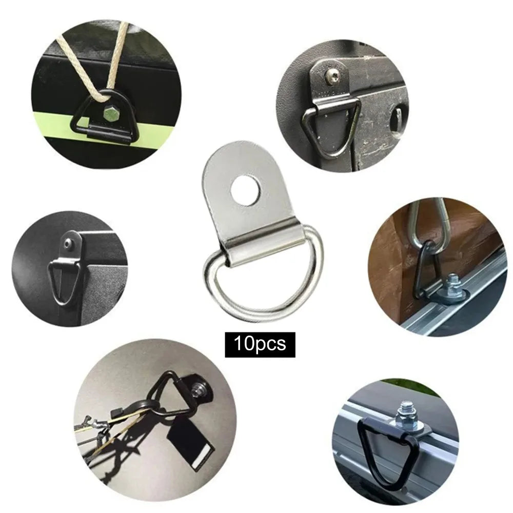 10Pcs D-Rings Tie Down Anchors - Stainless Steel Lashing Rings for Car, Boat, Cargo Trailer, RV & Van Load Securing