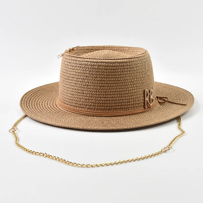 Women's Straw Sun Hat - Elegant Ribbon Decor Beach Travel & Party Dress Hat
