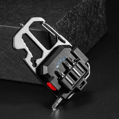 Rechargeable LED Keychain Flashlight - Mini Portable Pocket Work Light, Outdoor Camping Tool with Wrench, Screwdriver, and Safety Hammer