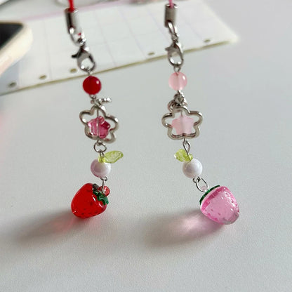 Y2K Strawberry Keychain Charm - Cute Fruit Phone Lanyard Bag Chain Accessory for Girls Aesthetic Jewelry Style
