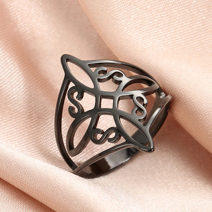 LIKGREAT Witch Knot Ring – Hollow Stainless Steel Celtic Amulet, Protection Jewelry for Men & Women, Couple Gifts