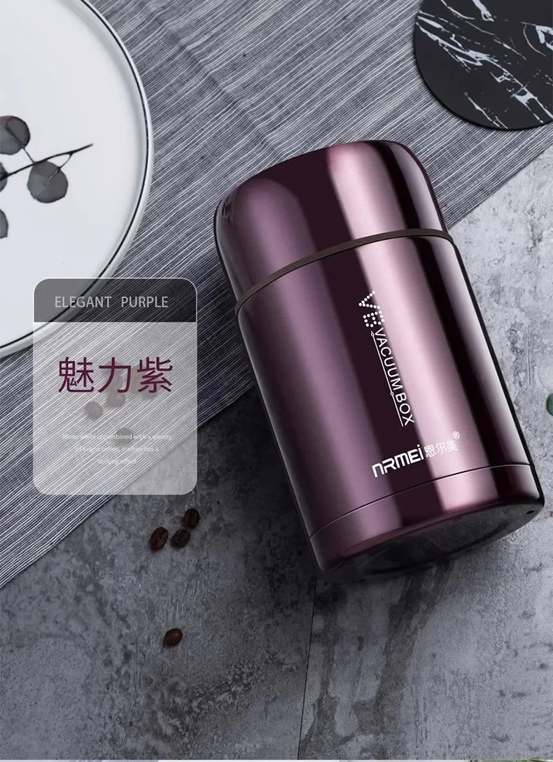 600/800/1000ml Stainless Steel Food Thermos — 316 Vacuum Insulated Lunch Jar with Spoon & Carry Bag for Kids