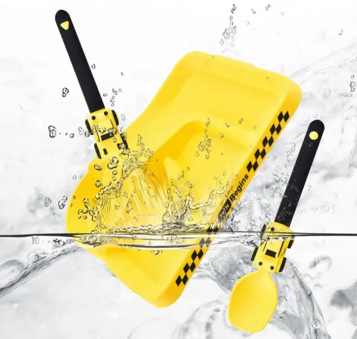 Kids Cartoon Racing Dinner Set - Baby Self Feeding Fork Spoon Plate & Divided Non-Slip Bowl Set