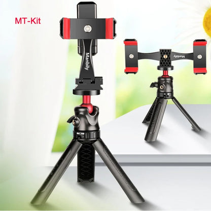 360° Rotatable Dual Phone Holder – Clip Clamp with 4 Cold Shoes & 1/4” Screw for Tripod, Selfie Stick, Vlog & Live Streaming