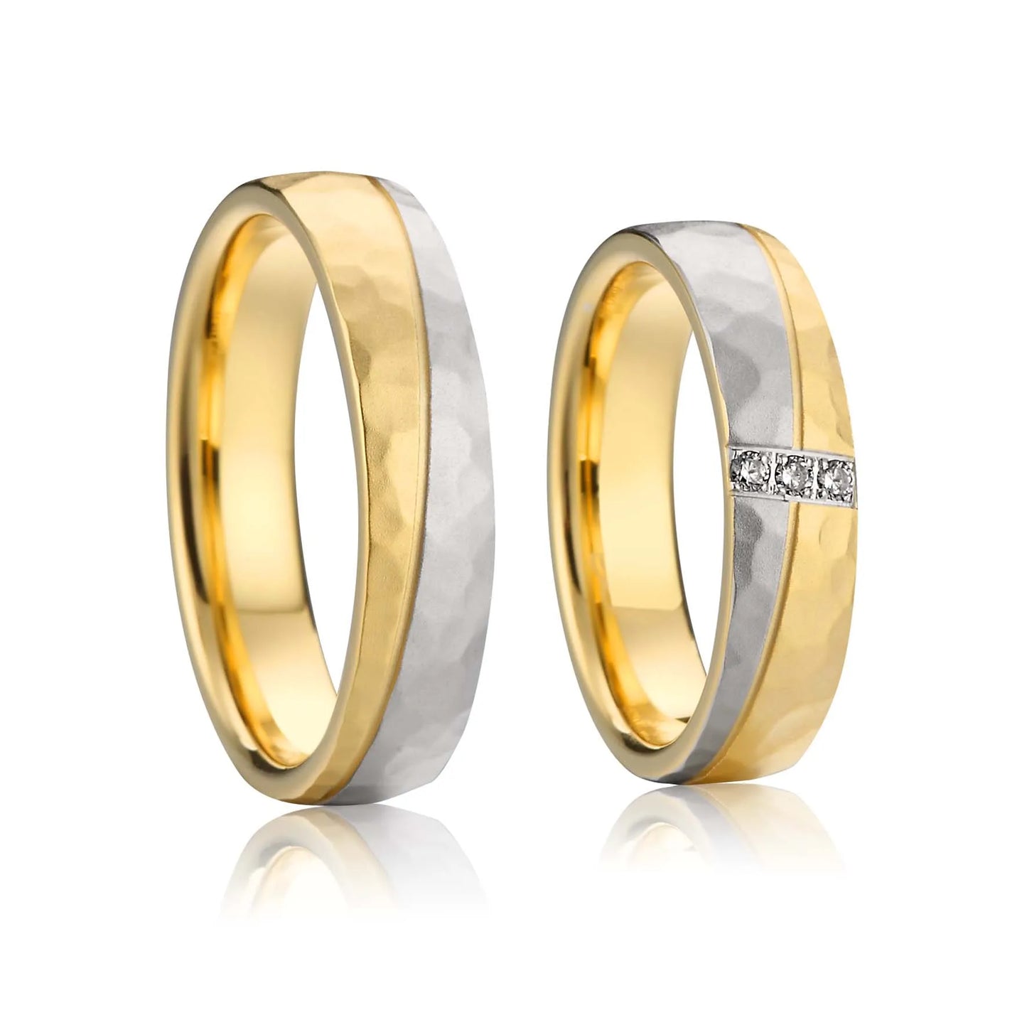Hammered Couple Wedding Rings - 14K Gold-Plated Titanium Rings for Men & Women