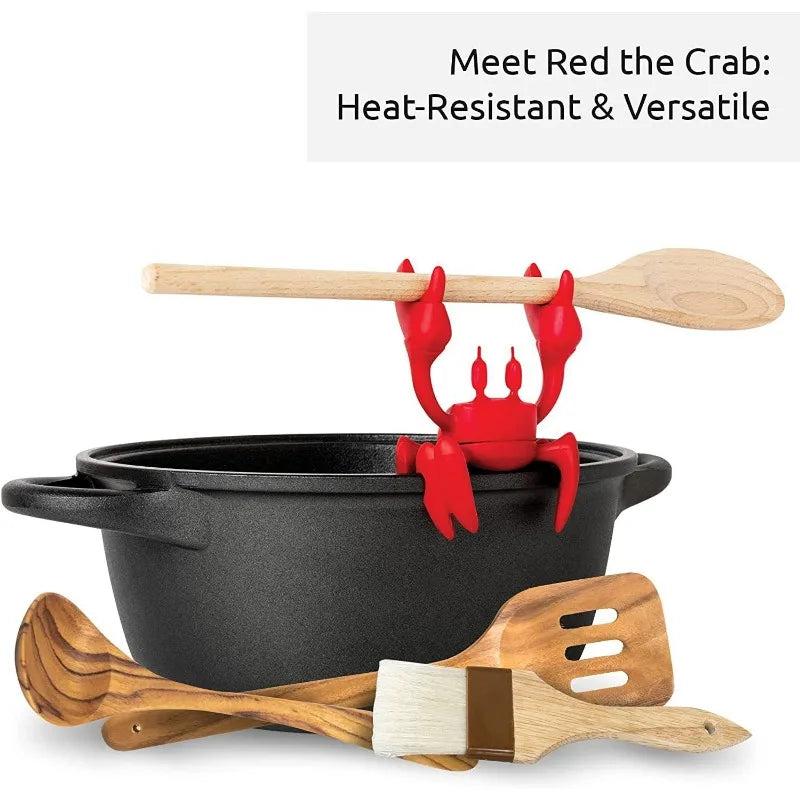 Red Crab Silicone Spoon Holder - Heat Resistant Kitchen Barbecue Tableware Holder with Steam Release Device - Perfect for Stove Use