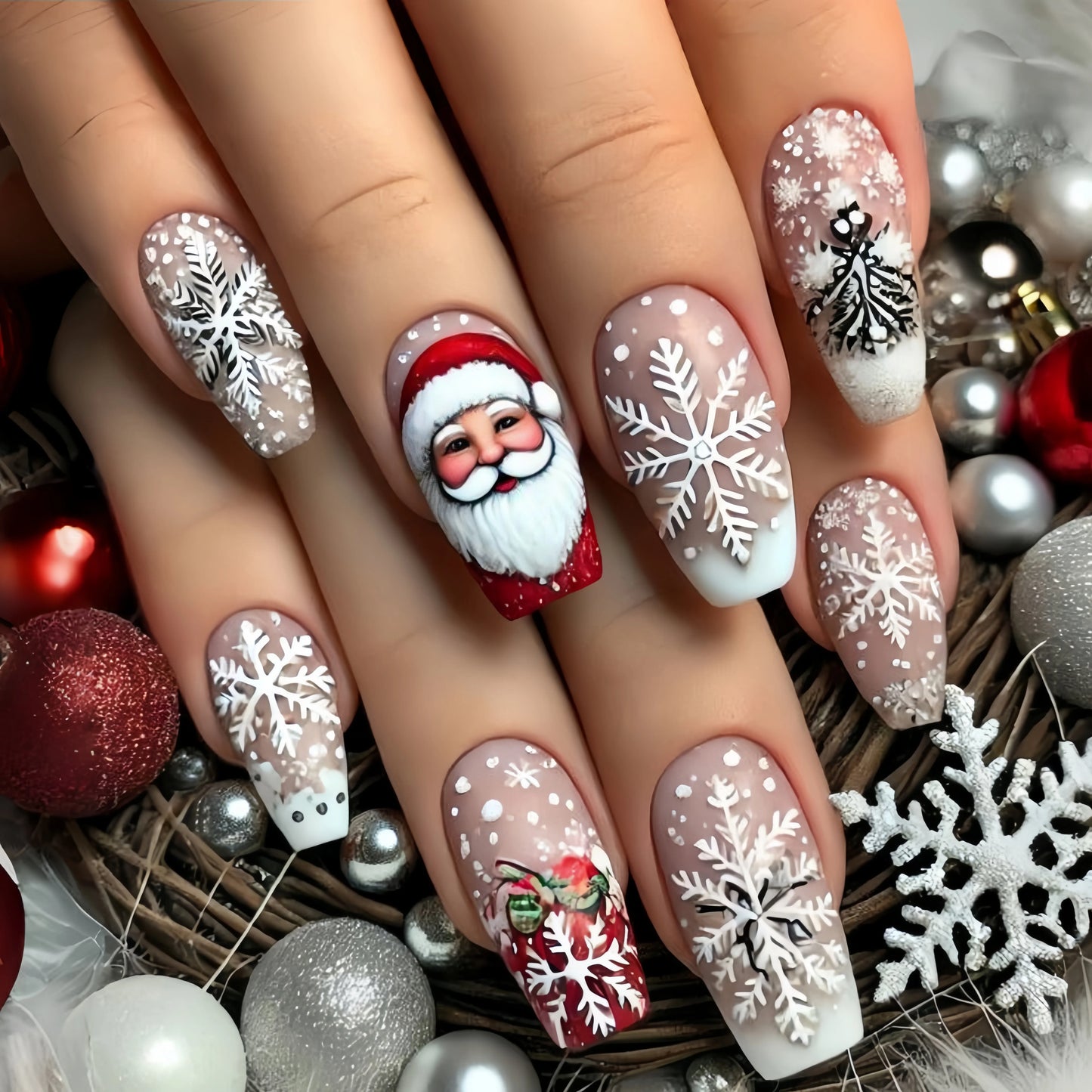 Christmas 3D Nail Art Stickers – Santa, Snowman, Tree, Snowflake & Holiday Designs
