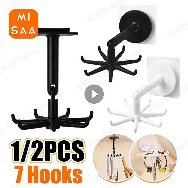 Kitchen 7-Claw Rotatable Hook Rack – 360° Multi-Purpose Spoon & Utensil Hanger, Storage Organizer Accessories