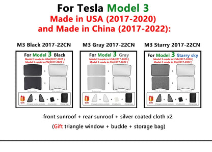 Split Sunshade for Tesla Model 3 (2017-2023) & Model Y – Front & Rear Sunroof Windshield Skylight Glass Roof Cooling Shade