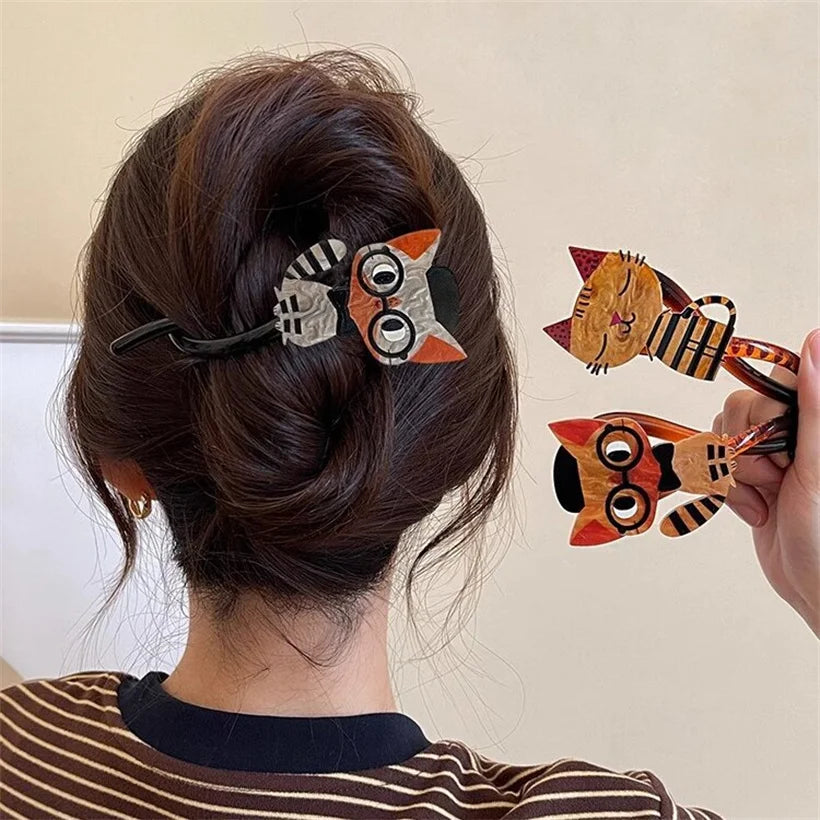 Cute Cartoon Cat Hair Clips — Acrylic Twist Claw Barrettes & Hairpins for Girls and Women