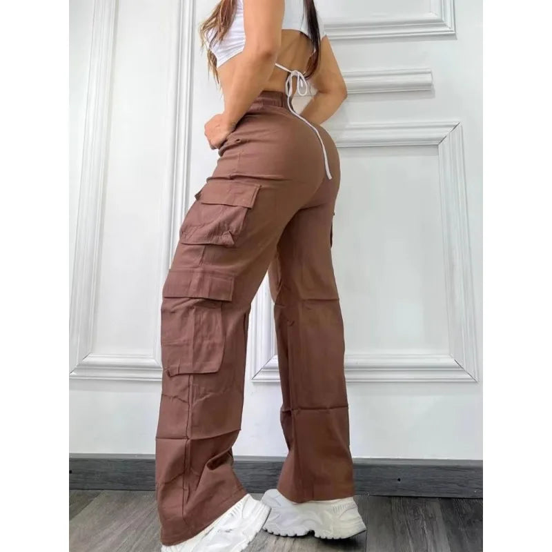 Women’s Straight Cargo Pants – High Waist Baggy Trousers, Wide Leg Y2K Streetwear with Pockets, Casual Vintage Fashion