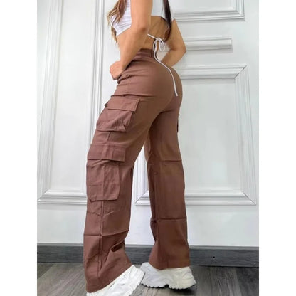 Women’s Straight Cargo Pants – High Waist Baggy Trousers, Wide Leg Y2K Streetwear with Pockets, Casual Vintage Fashion