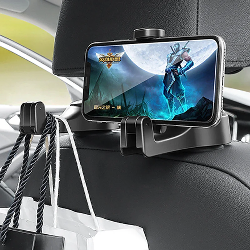 Universal Car Headrest Hooks: 2-in-1 Phone Holder & Seat Back Organizer - Handy Handbag Storage for Car Interior Accessories
