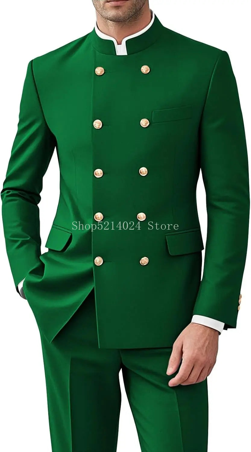Men’s 2-Piece Suit Set - Gold Button Jacket & Pants Formal Wedding Style Outfit