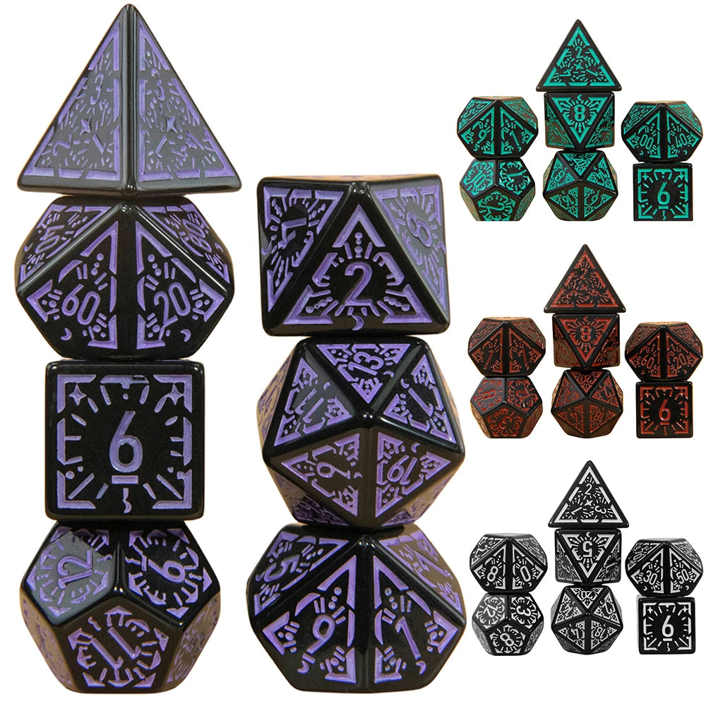DND Carving Pattern Dice Set - 7Pcs RPG Polyhedral Dice for Board Games, Gifts & Entertainment Accessories