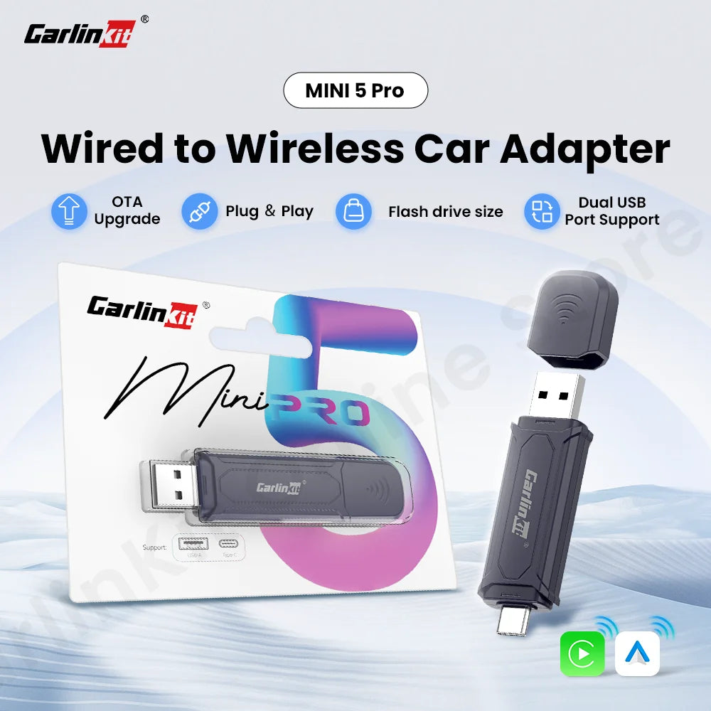 Carlinkit Mini 5 Pro Wireless Adapter — CarPlay & Android Auto Upgrade for Car Intelligent Systems, WiFi FOTA Portable