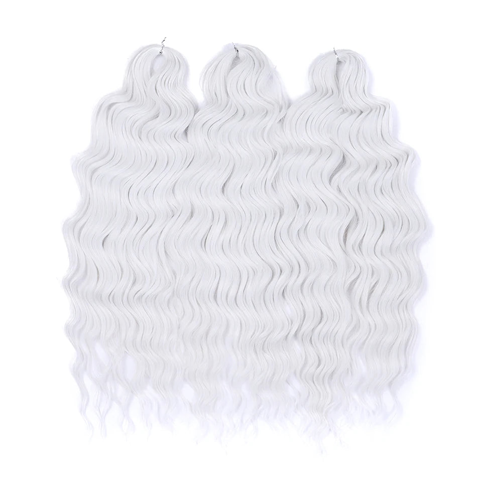 FASHION IDOL 24" Deep Wave Crochet Hair - 3-Piece Synthetic Water Wave Braiding Extensions, Ombre Rainbow Twist Hair