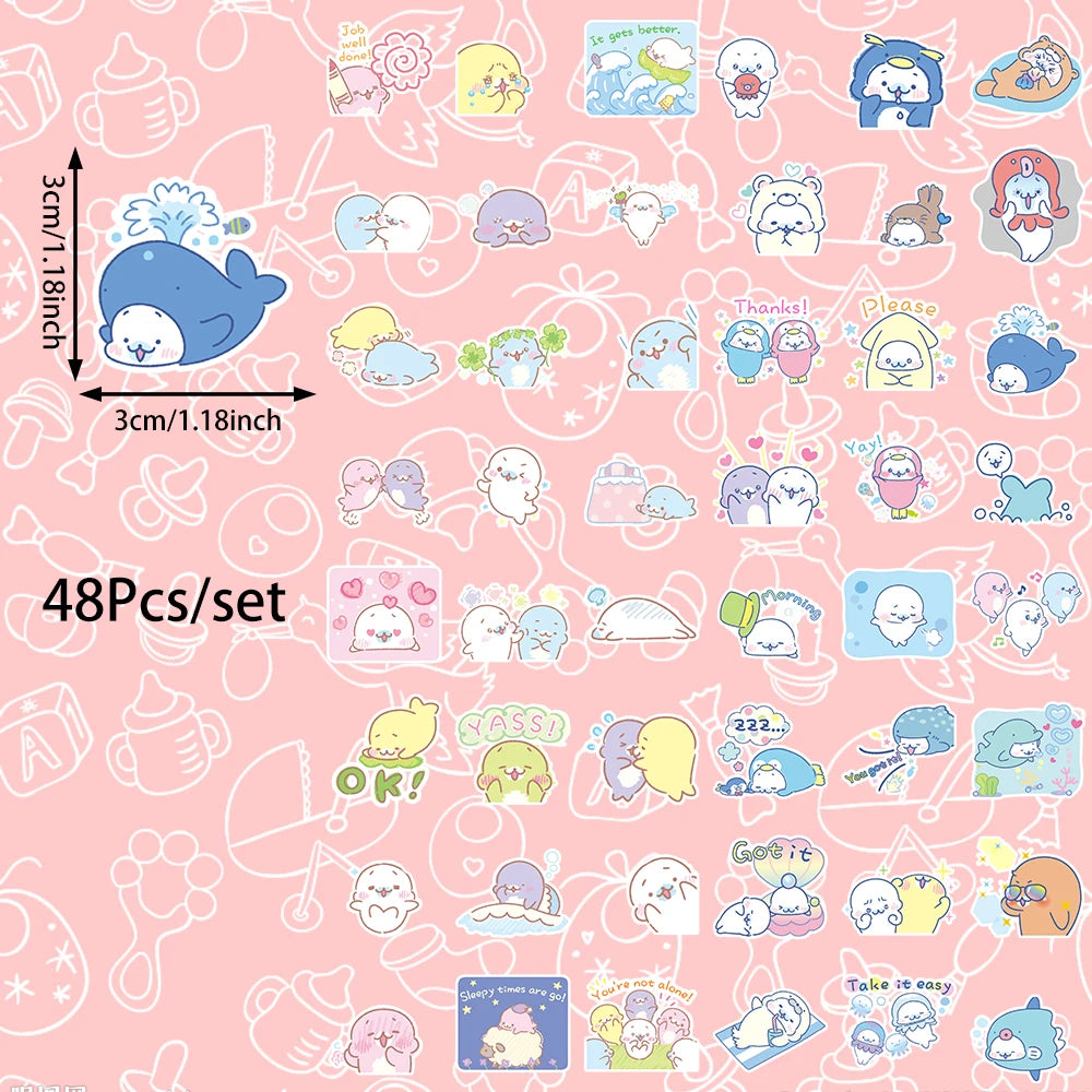 Sea Creature Stickers - Cute Self-Adhesive Ocean Animal Decals for Party Gifts, Desktops, Phone Cases, and Notebooks