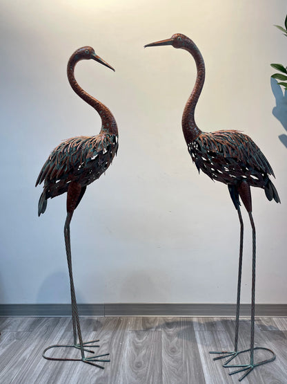 Metal Heron Garden Statue - Tall Crane Bird Sculpture for Patio, Lawn & Outdoor Decor