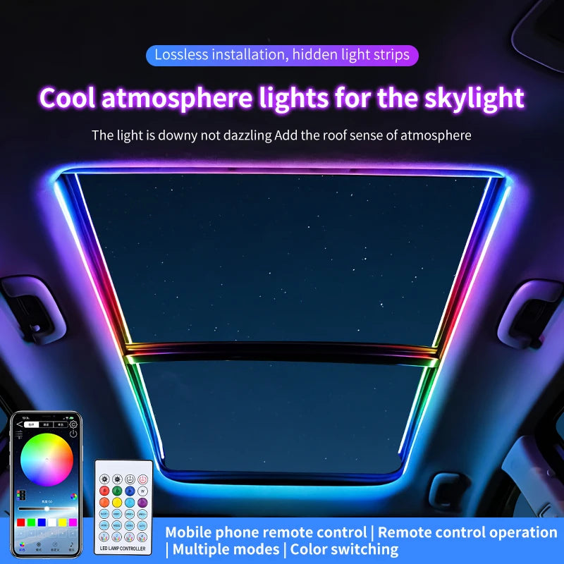 2026 Universal Car Sunroof LED Strip Light - APP & Remote Control USB Panoramic Roof Ambient Lighting