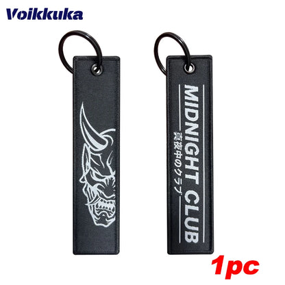 Midnight Club Oni Mask Keychain Set — 1/2/3pcs Embroidered Double-Sided Funny Tag for Motorcycle Accessories