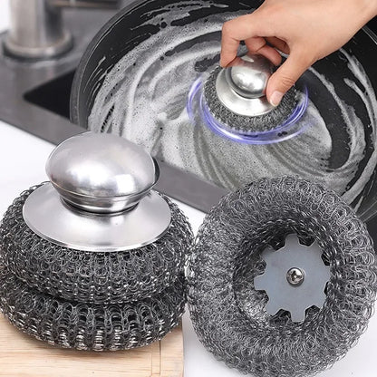 Stainless Steel Pot Brush with Handle – Heavy Duty Dishwashing Wire Ball for Pot & Pan Cleaning (5/1 Pcs)